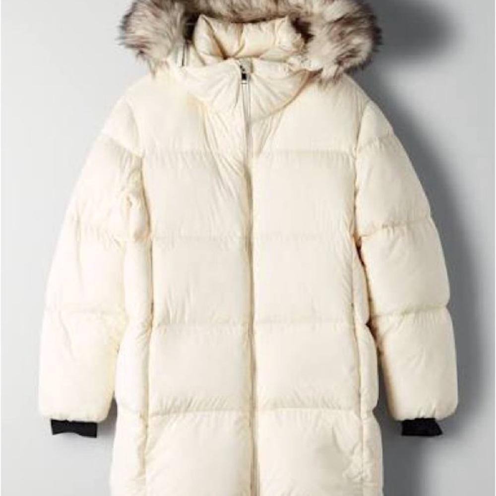 Aritzia Babaton Cream Park City Long Coat Removable Faux Fur Hood Medium EUC! - Picture 2 of 6